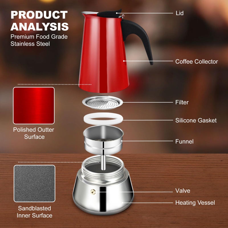 DITOSH 2 Cup Stovetop Espresso Maker Stainless Steel Moka Pot Stove Top Percolator Italian Coffee Makers Capable Mocha Greca Machine Cafe Classic Induction Cookers for Home and Camping 100ml 3.3oz - Image 4
