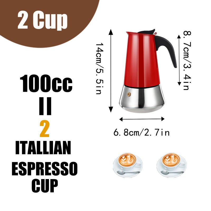 DITOSH 2 Cup Stovetop Espresso Maker Stainless Steel Moka Pot Stove Top Percolator Italian Coffee Makers Capable Mocha Greca Machine Cafe Classic Induction Cookers for Home and Camping 100ml 3.3oz - Image 2
