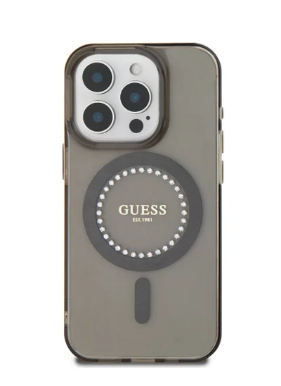 GUESS Magsafe IML Hard Case with Rhinestones Design for iPhone 16 Pro / Easy Snap-On/ Drop Protection/ Slim Profile - Black