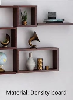 Kutis 4-Tiers Wall-Mounted Display Shelf DIY Storage Rack Density Board Brown  - Image 2