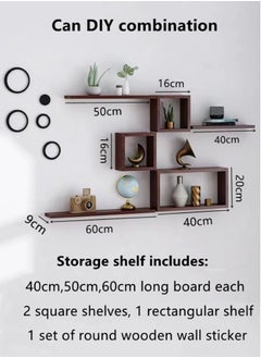Kutis 4-Tiers Wall-Mounted Display Shelf DIY Storage Rack Density Board Brown  - Image 3