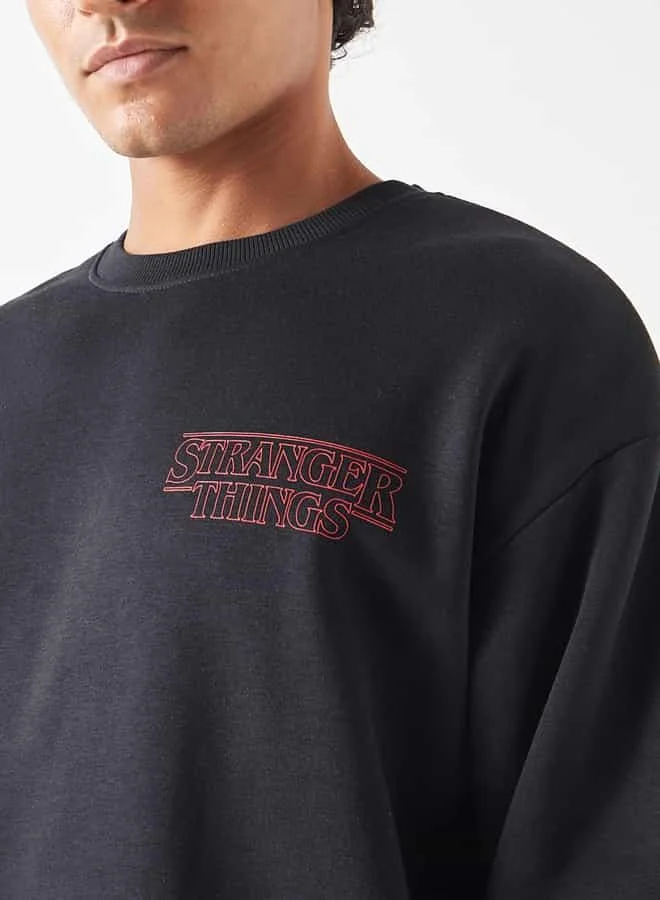 SP Characters Stranger Things Print Sweatshirt with Long Sleeves