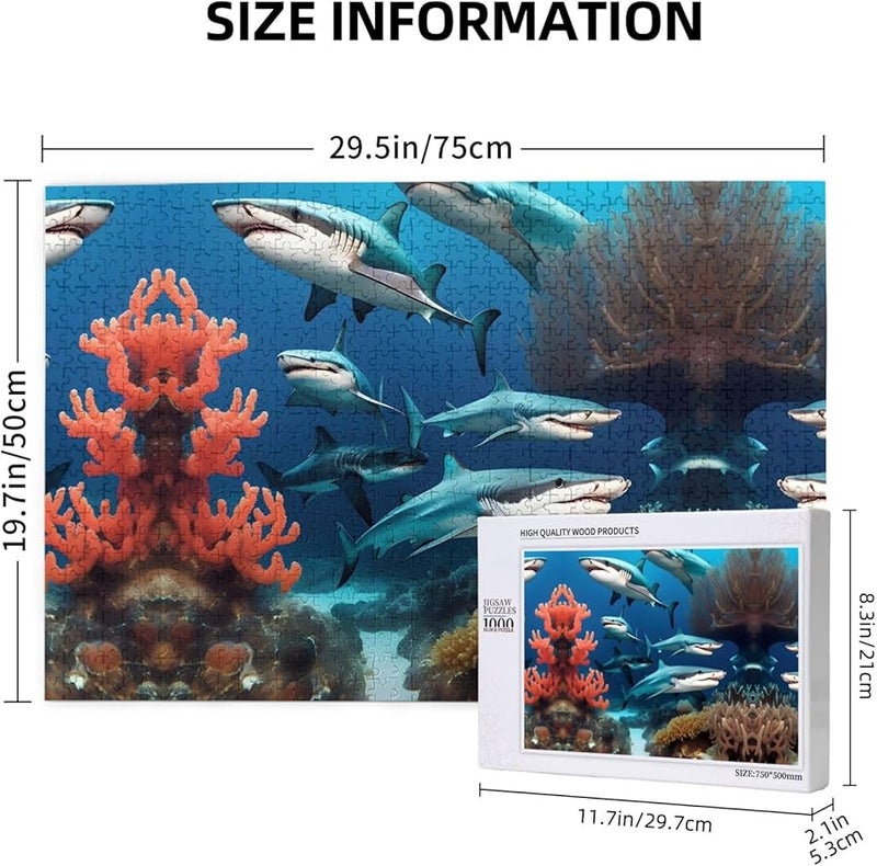 لغز الغواصة قرش المرجان 1000 قطعة للكبار ديكور المنزل 29.5 × 19.7 بوصة - Image 4