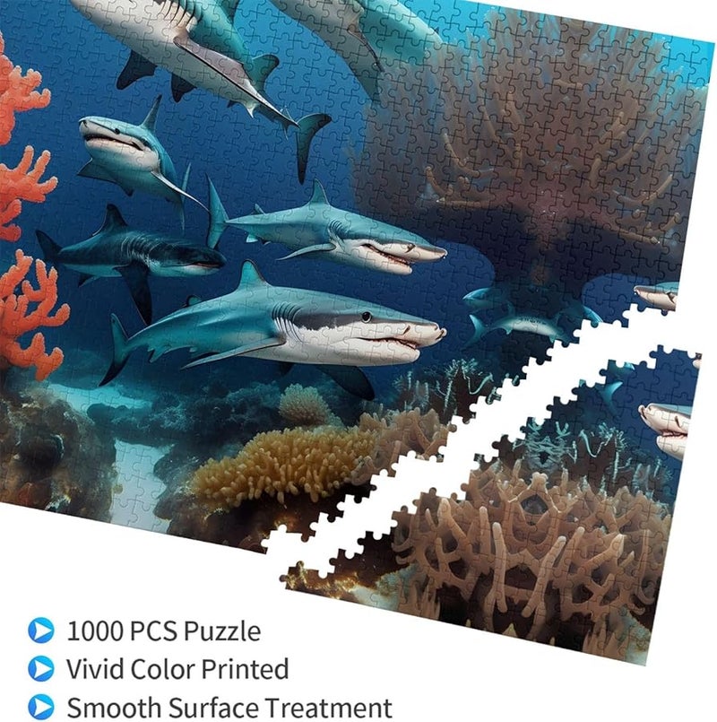 لغز الغواصة قرش المرجان 1000 قطعة للكبار ديكور المنزل 29.5 × 19.7 بوصة - Image 3