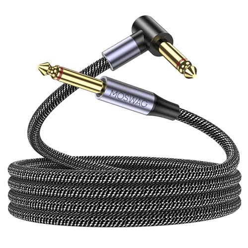 MOSWAG 14 Inch Guitar Cord 16FT Straight to Right Angle Instrument Cable Electric Instrument Bass AMP Cord Compatible with Bass Electric Guitar Amplifier - Image 1