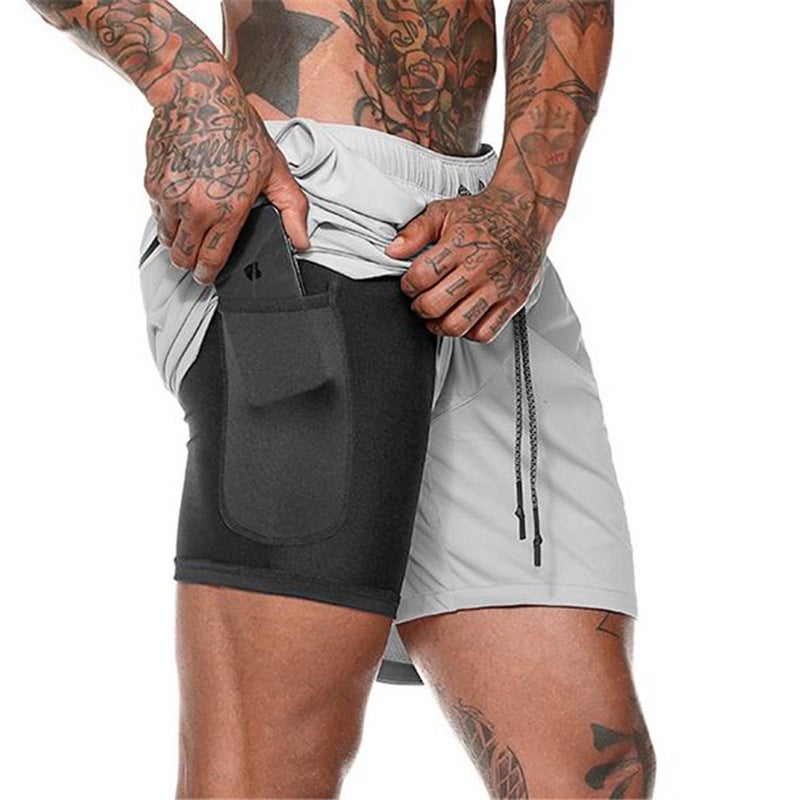 2024 Hot Selling Cross-Border Fitness Muscle Mens Sports Shorts Double Layer Running Training Sports Outdoor Casual Pants Dk-04 light gray 