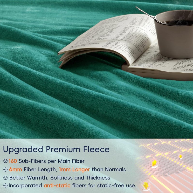 PHF Ultra Soft Fleece Blanket King Size, No Shed No Pilling Luxury Plush Cozy 300GSM Lightweight Blanket for Bed, Couch, Chair, Sofa Suitable for All Season, 274cm x 229cm, Teal Green - Image 4