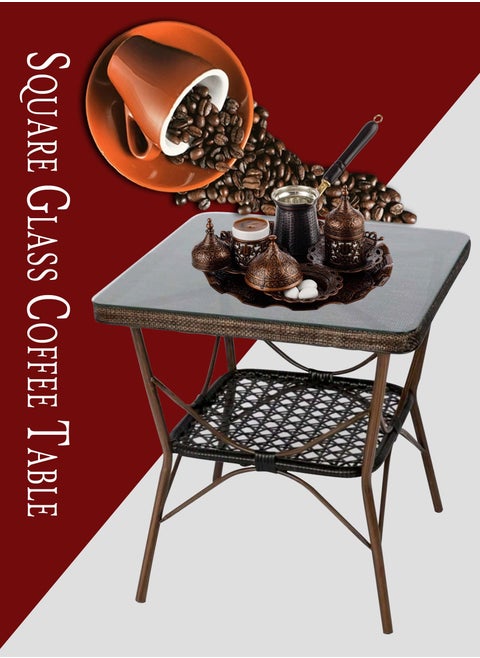Square garden table multi use glass disc 70*70*75cm