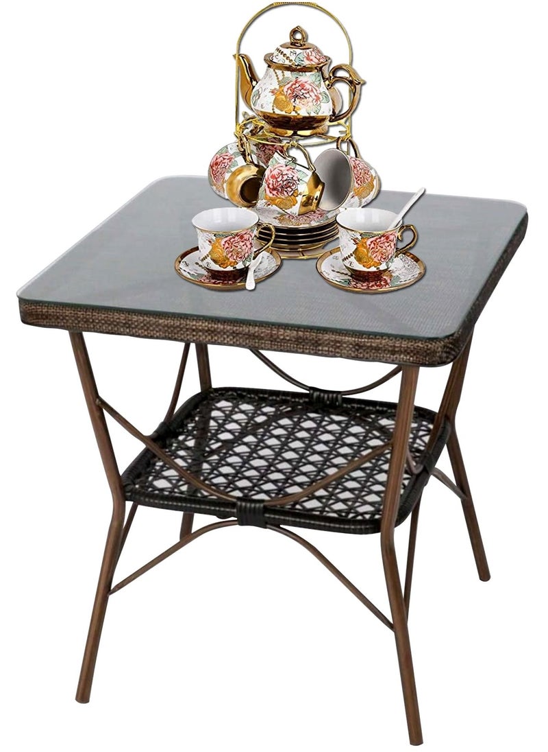 Living - Square garden table multi use glass disc 70*70*75cm - Image 1