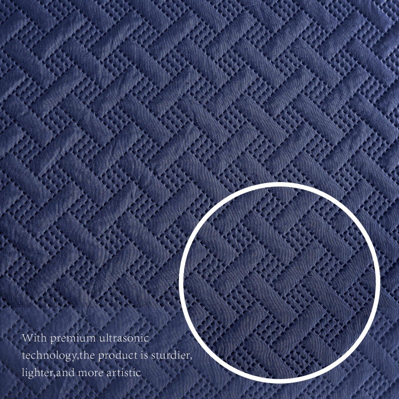 FLYMME FLYMME King Size Quilt Bedding Set Navy Blue Lightweight Bedspreads for All Seasons Modern Style Geometric Weave Stripe Pattern Soft Microfiber Bed Coverlet 3 Pieces (1 Quilt  2 Shams)  - Image 3