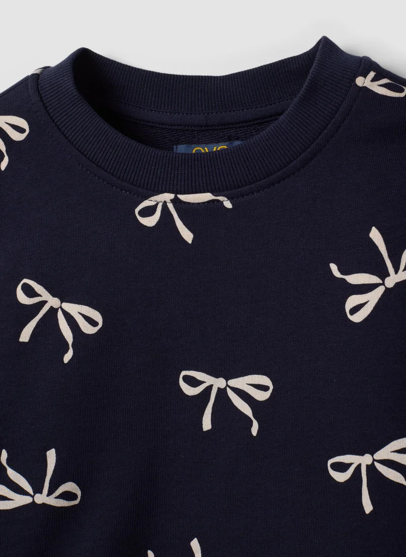 Ovs  OVS Blue Pure Cotton Sweatshirt With Bow Print And Crew Neck For Girls for Women | Best Price UAE