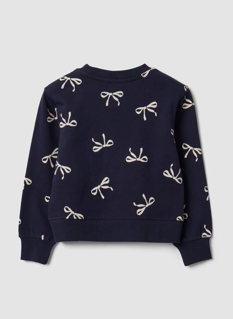 Ovs OVS Blue Pure Cotton Sweatshirt With Bow Print And Crew Neck For Girls