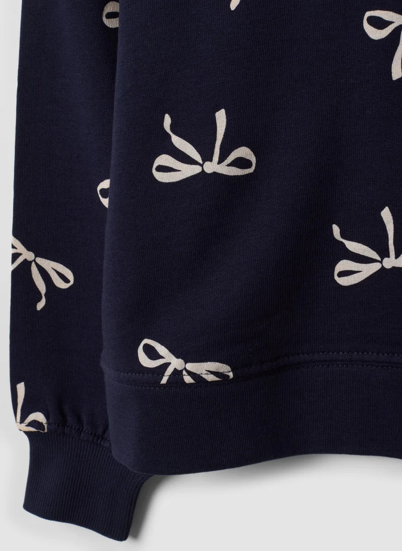 Ovs  OVS Blue Pure Cotton Sweatshirt With Bow Print And Crew Neck For Girls for Women | Best Price UAE