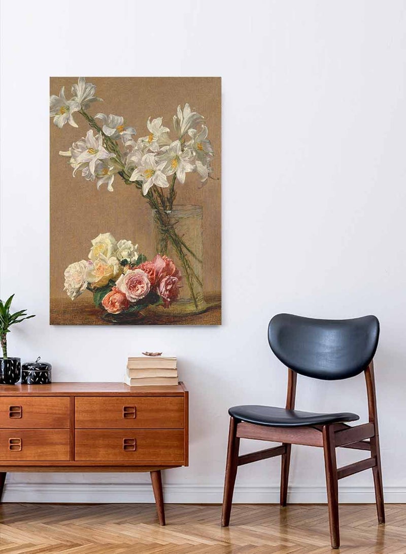لوحة كانفاس على إطار خشبي، تصميم ازهار السوسن ، للمنزل، غرفة المعيشة، المكتب، الديكور - Image 1