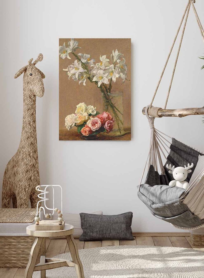 لوحة كانفاس على إطار خشبي، تصميم ازهار السوسن ، للمنزل، غرفة المعيشة، المكتب، الديكور - Image 2