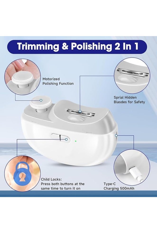 الكهربائية طفل الأظافر مقطع مع ضوء LED، 2 في 1 السلامة التلقائية الأظافر مقطع وملف مع مخلفات الأظافر تخزين للمولدين حديثي الولادة، الأطفال، الكبار، كبار السن، 2 سرعات، USB قابل لإعادة الشحن، أبيض - Image 3