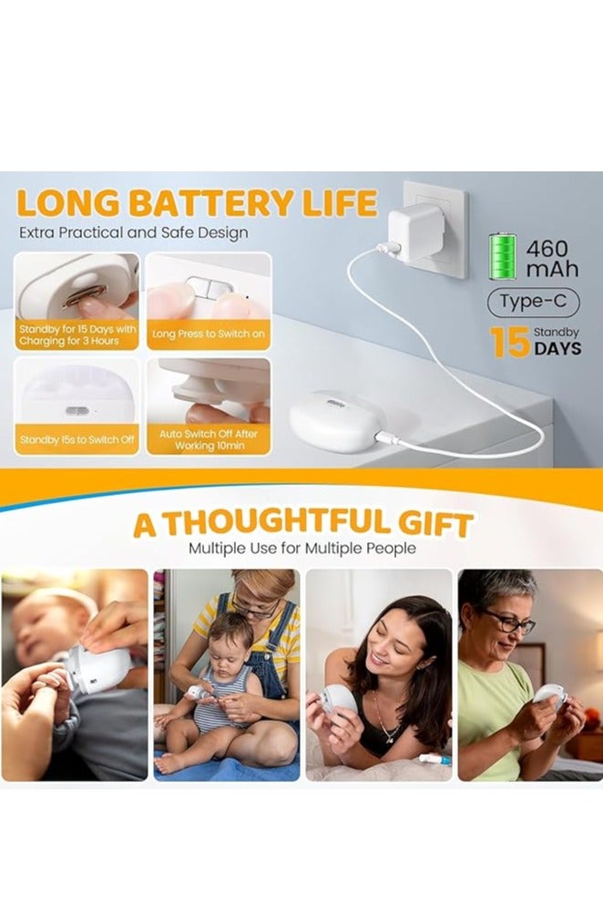 الكهربائية طفل الأظافر مقطع مع ضوء LED، 2 في 1 السلامة التلقائية الأظافر مقطع وملف مع مخلفات الأظافر تخزين للمولدين حديثي الولادة، الأطفال، الكبار، كبار السن، 2 سرعات، USB قابل لإعادة الشحن، أبيض - Image 4