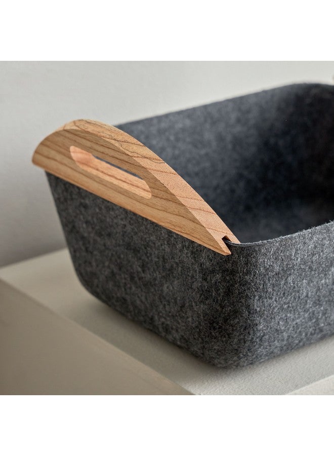 Home Box Geben 3-Piece Felt Basket Set with Wooden Handle 32 x 12 x 25.5 cm - Image 3