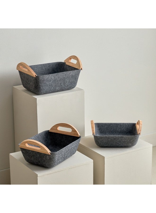Home Box Geben 3-Piece Felt Basket Set with Wooden Handle 32 x 12 x 25.5 cm - Image 2