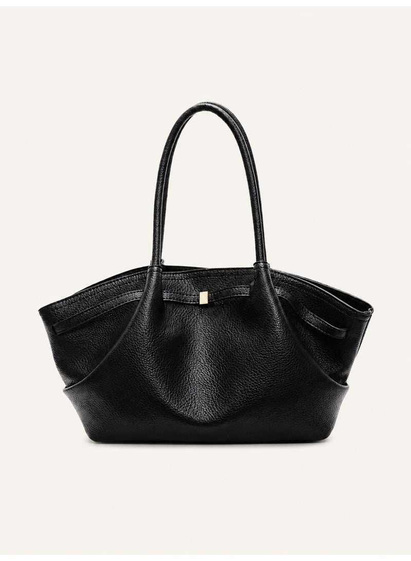 Women's Black PU Leather Large Capacity Tote Bag, Soft Hobo Shoulder & Underarm Handbag - Image 1
