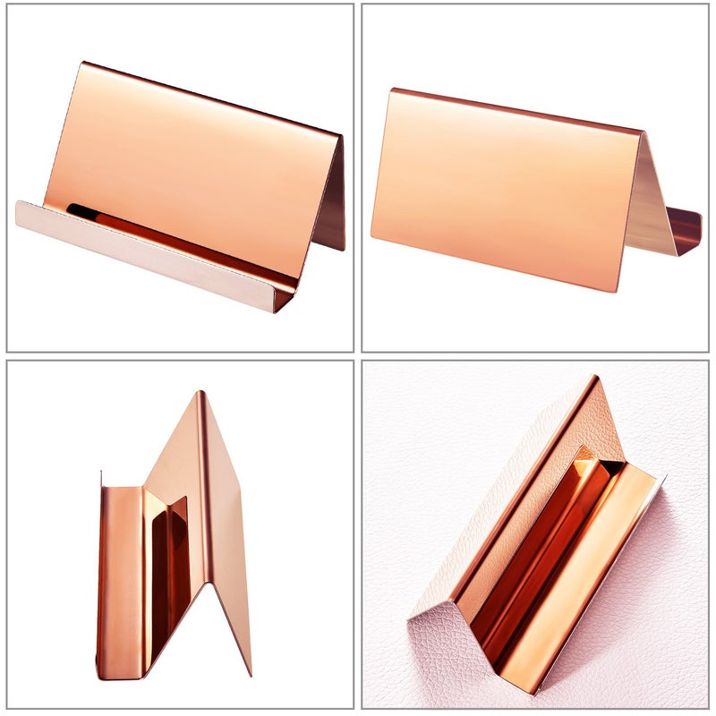 Maxdot Rose Gold Business Card Holders Stainless Steel Name Cards Display Stand Desktop Rack Organizer for Office Home Desk Accessories - Image 2