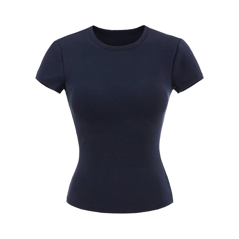 Girl Small Round Tie Chest Pad Short-Sleeved Top Summer Tencel Lyocell Slim Slim Short T-Shirt - Image 1