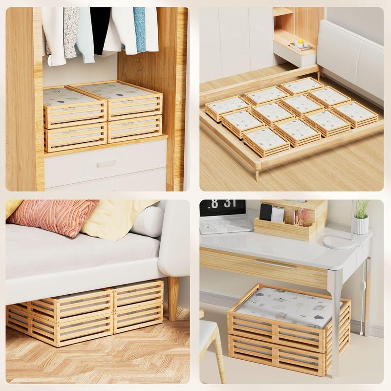 WISUCART Bamboo Under Bed Storage Containers- Underbed Organizer with Wheels with Large Capacity Dust Bag,Sturdy Wood Rolling Under Bed Shoe Storage Organizer 2 Packs (Nature, 2 Packs (23.62"Ã—16.54")) - Image 5