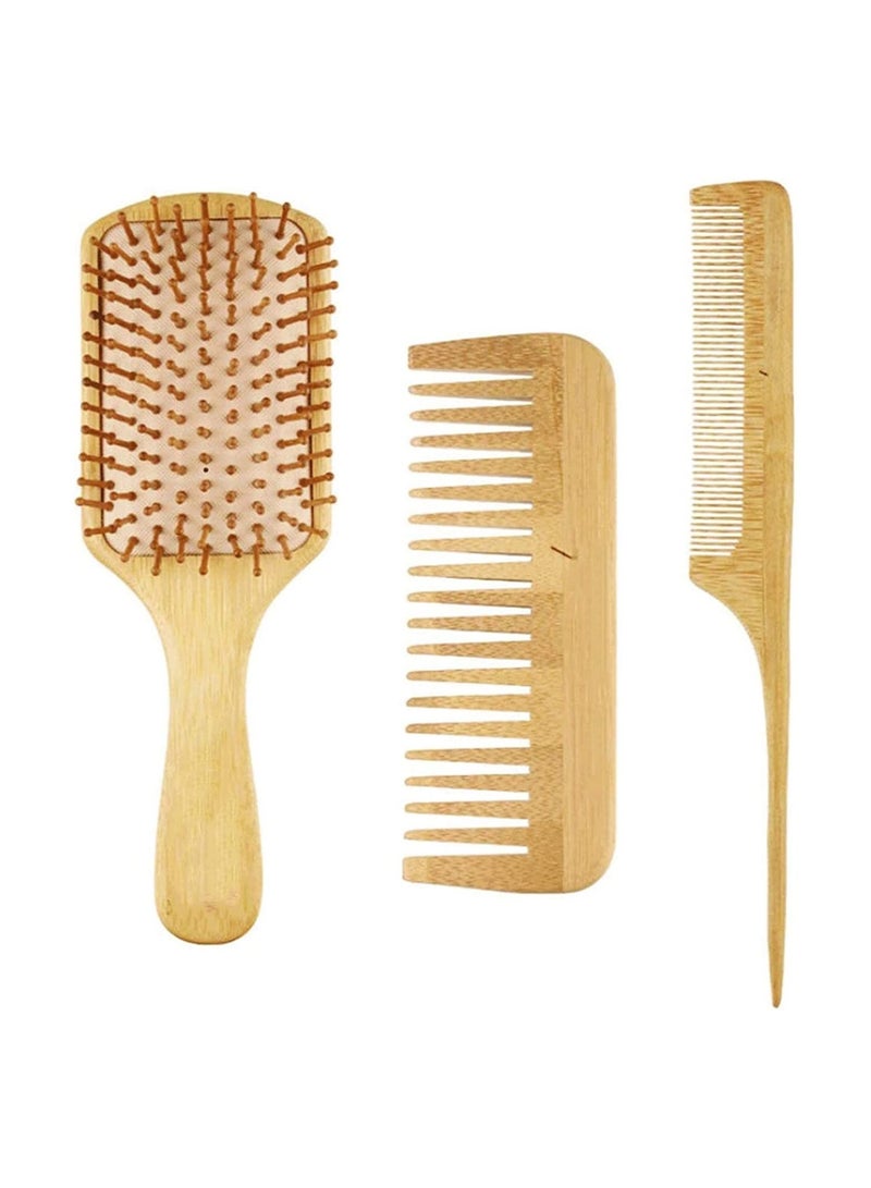 KASTWAVE Natural Bamboo Comb Set Wooden Massage Hair Brush With Wide Tooth Comb And Comb - Image 1