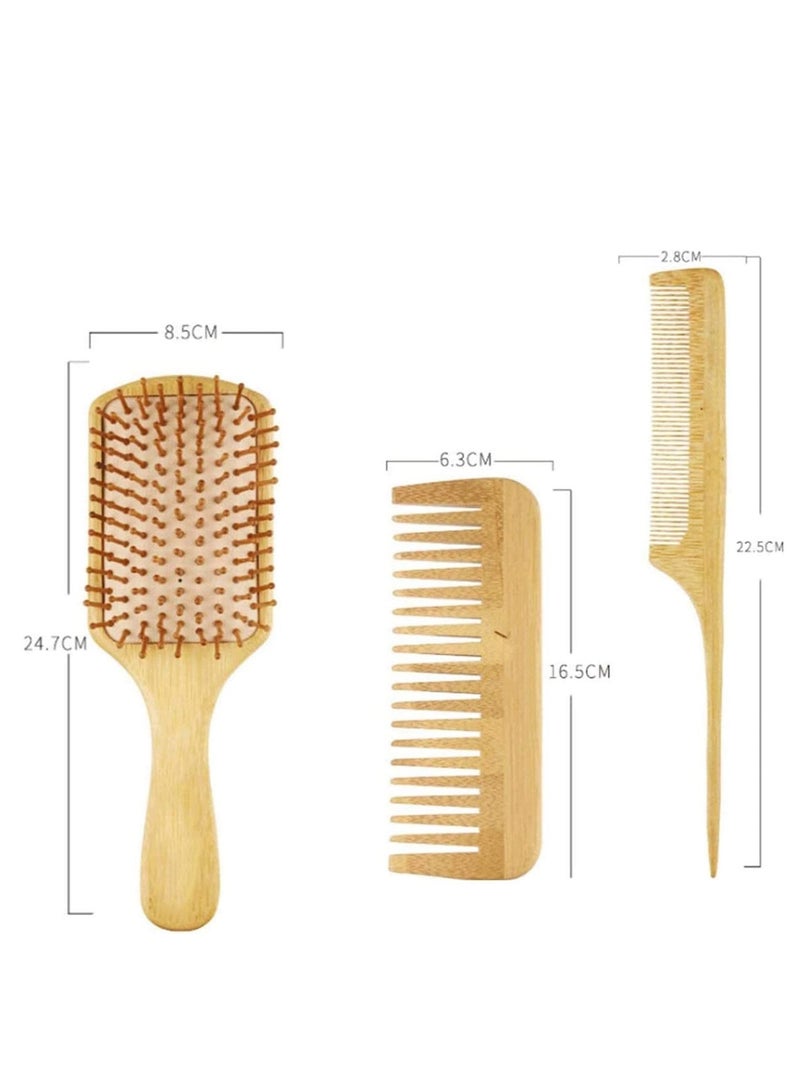 KASTWAVE Natural Bamboo Comb Set Wooden Massage Hair Brush With Wide Tooth Comb And Comb - Image 2