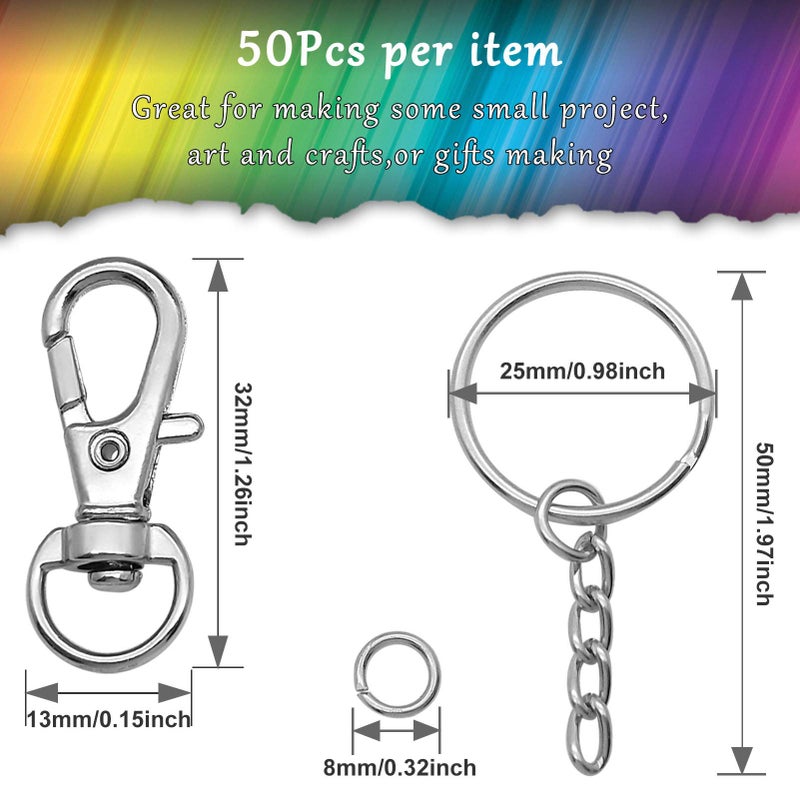 Oubaka 150Pcs Swivel Snap Hook Set,Stainless Steel Split Key Rings with Chain and Jump Rings Bulk for Keychain Lanyard,Crafts Supplies - Image 4