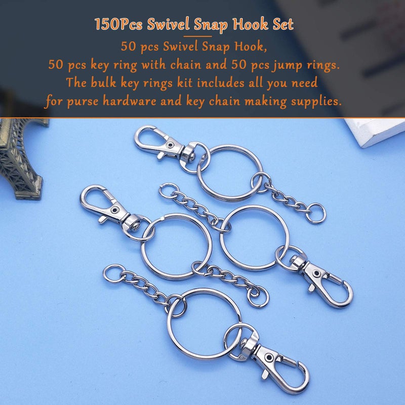 Oubaka 150Pcs Swivel Snap Hook Set,Stainless Steel Split Key Rings with Chain and Jump Rings Bulk for Keychain Lanyard,Crafts Supplies - Image 2