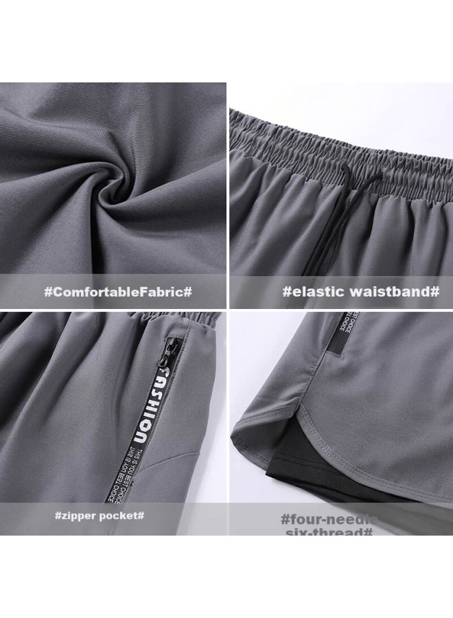 Buruite Men's Sports Shorts Track And Field Marathon Training Summer Ice Silk Quick-dry Lined Running Fitness Shorts - Image 2