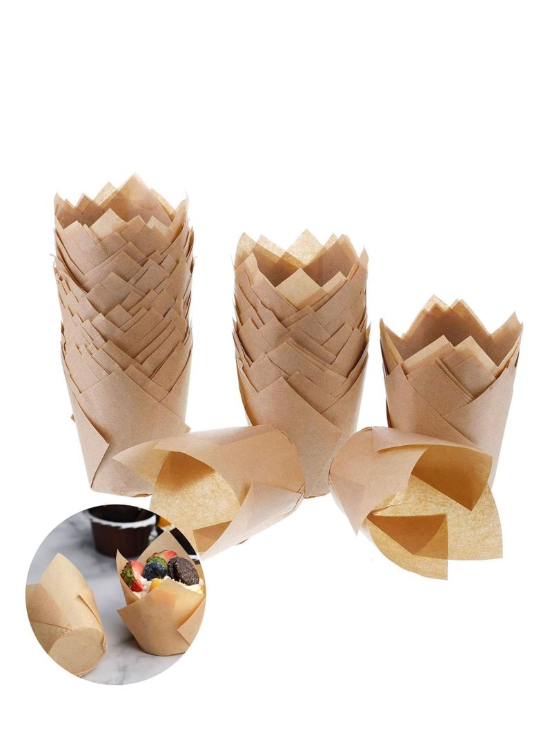 TRASSLE 200PCS Tulip Cupcake Liners, Tulip Baking Cups with Greaseproof, Tulip Cupcake Paper, Tulip Muffin Cupcake Paper, Tulip Cupcake Paper Baking Cups for Birthday, Party Wedding - Image 1