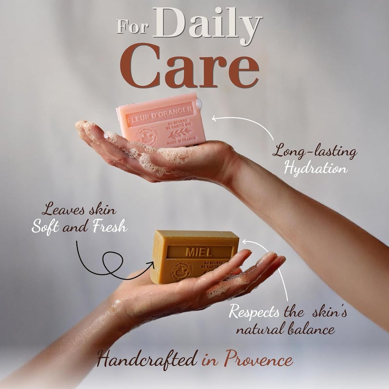 La Maison du Savon de Marseille Hand Body Soap Bars Trio Exfoliating Lavender Moisturizing French Soap with Organic Shea Butter Rich Creamy Lather 97 Natural Ingredients Solid Bath Cleanser Made in Provence 3x44 oz - Image 3