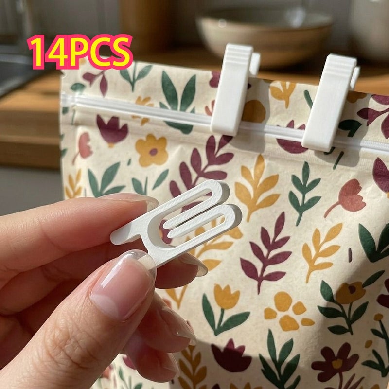 14 White Snack Bag Sealing Clips 14 Pcs Food Packaging Sealing Clips Lightweight Durable Kitchen Essentials - Image 1