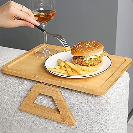 Olpad OlpadSofa Arm Clip Table for Wide Couches, Couch Arm Tray Table, Portable Table, TV Table and Side Tables for Small Spaces, Stable Sofa Arm Table for Eating and Drink Table (Wooden Sofa Table Tray)  - Image 2