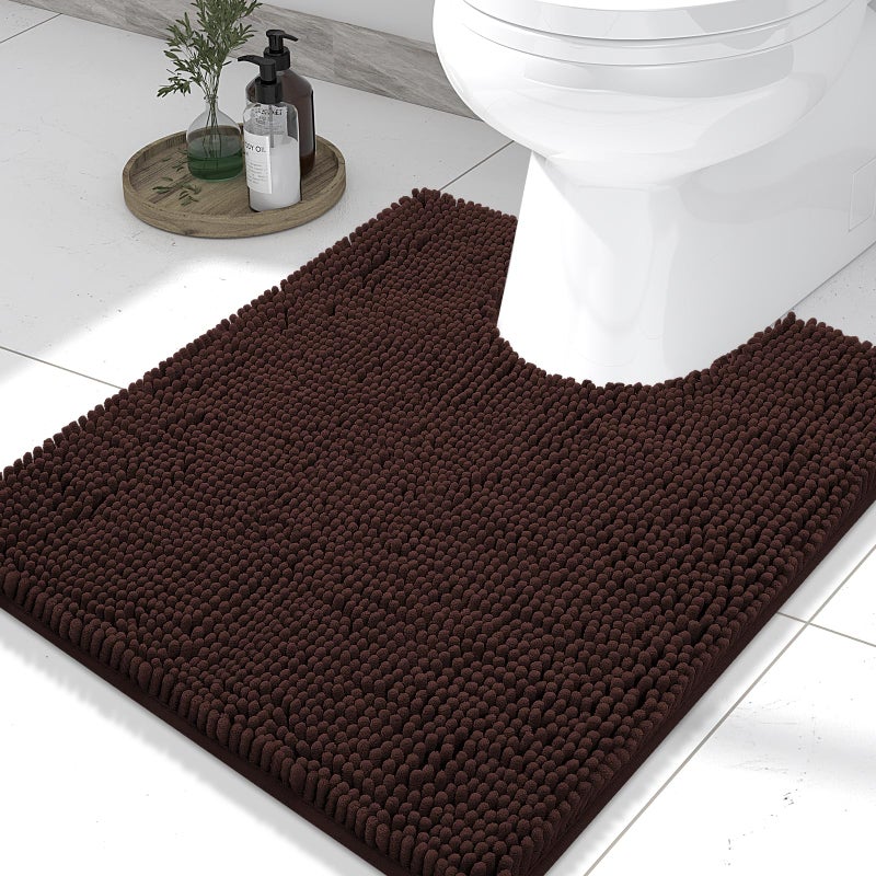 Smiry Luxury Chenille Toilet Rugs UShaped 24x20 Soft Absorbent NonSlip Contour Bathroom Rugs for Toilet Machine Washable Contoured Bath Mats Brown
