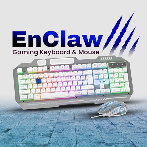 EVM EnClaw Gaming Keyboard & Optical Mouse Combo | RGB Backlit Keyboard, 19 Anti-Ghosting |7200 DPI Mouse, 6 Buttons |Braided Cable, USB | High Performance |1 Year Warranty (EVM-WDKM-612-S) Sliver - Image 2
