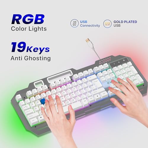 EVM EnClaw Gaming Keyboard & Optical Mouse Combo | RGB Backlit Keyboard, 19 Anti-Ghosting |7200 DPI Mouse, 6 Buttons |Braided Cable, USB | High Performance |1 Year Warranty (EVM-WDKM-612-S) Sliver - Image 5