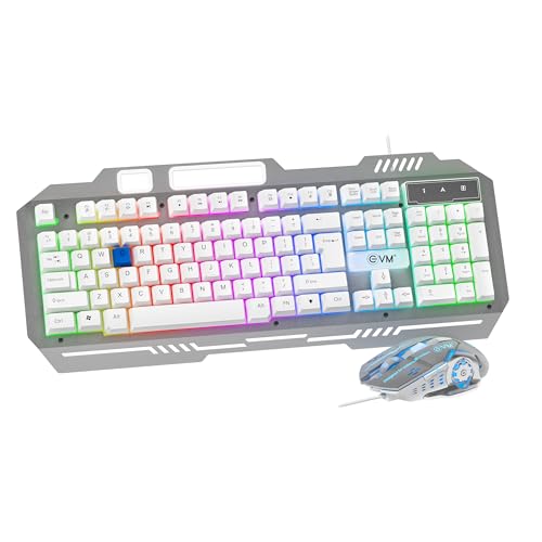 EVM EnClaw Gaming Keyboard & Optical Mouse Combo | RGB Backlit Keyboard, 19 Anti-Ghosting |7200 DPI Mouse, 6 Buttons |Braided Cable, USB | High Performance |1 Year Warranty (EVM-WDKM-612-S) Sliver - Image 1