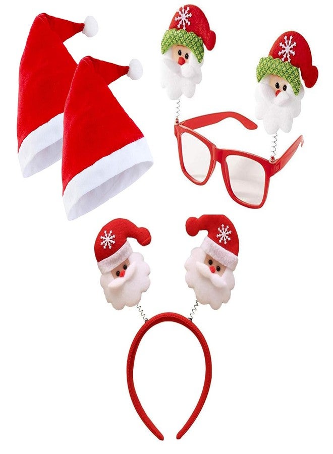 XANTHIC Set of 4 Christmas Headband, Goggles and Santa Cap, Party Accessories for Christmas Xmas Glove Head Hoop Funny Props for Children or Adult and Girls (Combo-1) - Image 1
