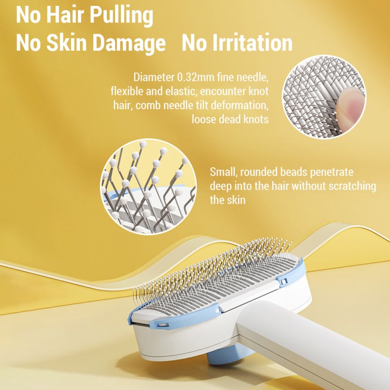 Cat Brush: Light Blue 15° Angle Design - One-click Self-cleaning Cat Hair Brush With 0.32mm Stainless Steel Needles for Cat Grooming At Home - Image 5