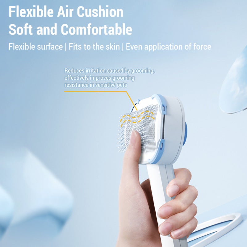 Cat Brush: Light Blue 15° Angle Design - One-click Self-cleaning Cat Hair Brush With 0.32mm Stainless Steel Needles for Cat Grooming At Home - Image 4