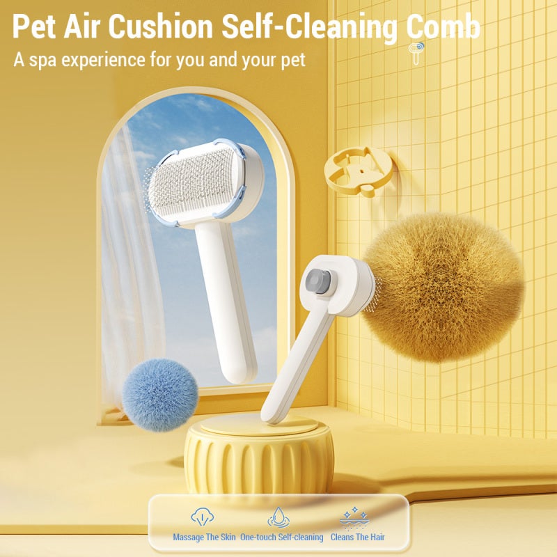 Cat Brush: Light Blue 15° Angle Design - One-click Self-cleaning Cat Hair Brush With 0.32mm Stainless Steel Needles for Cat Grooming At Home - Image 2