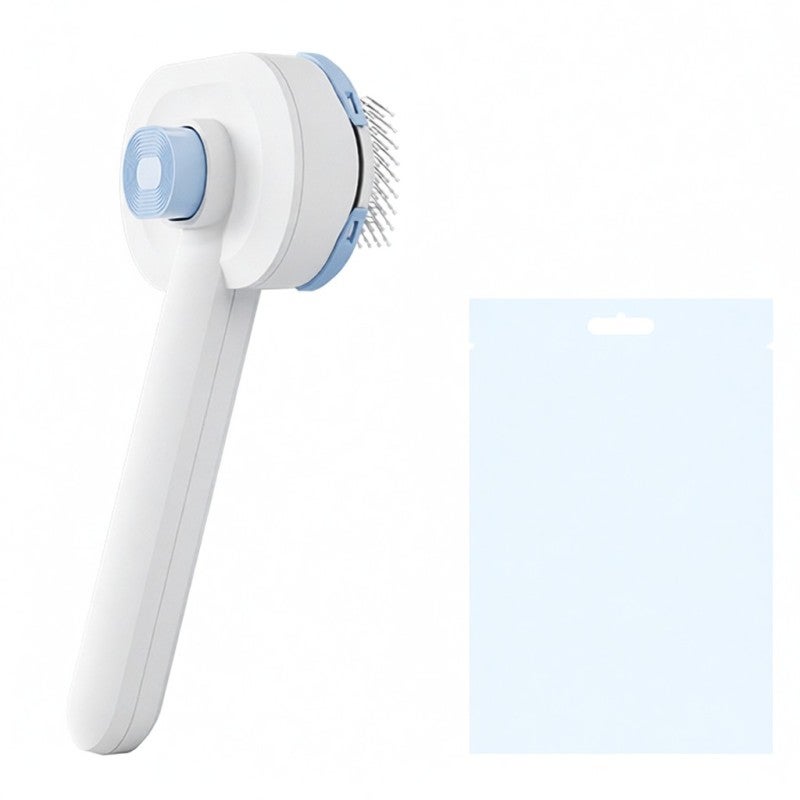 Cat Brush: Light Blue 15° Angle Design - One-click Self-cleaning Cat Hair Brush With 0.32mm Stainless Steel Needles for Cat Grooming At Home - Image 1
