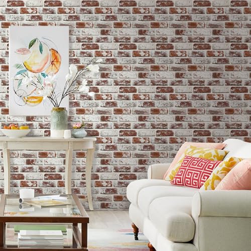 Commomy 10 Pcs 3D Brick Peel and Stick - 11.8'' x 11.8'' Small Size Ultralight PVC Red Faux Brick Wallpaper Textured Wall Paneling for Backsplash,Kitchen,Living Room,Bedroom,RV, Interior Wall Tiles - Image 3