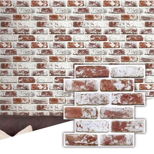 Commomy 10 Pcs 3D Brick Peel and Stick - 11.8'' x 11.8'' Small Size Ultralight PVC Red Faux Brick Wallpaper Textured Wall Paneling for Backsplash,Kitchen,Living Room,Bedroom,RV, Interior Wall Tiles - Image 1