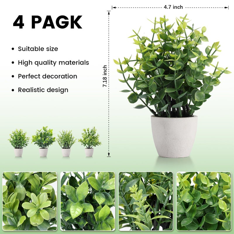 FAVOWREATH 4 Pack Fake Plants Ceramic Mini Artificial Greenery Potted Plants for Home Decor Office Decor Room Decor Farmhouse Decor Indoor Table Bathroom Decor - Image 3