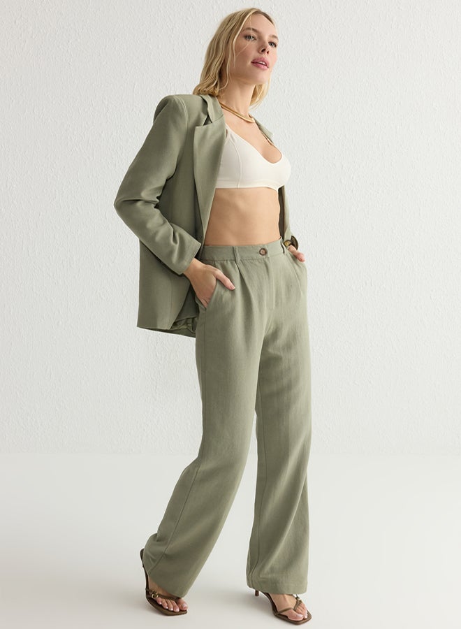 trendyol Khaki Linen Look Wide Leg/Wide Leg Woven Trousers - Image 2