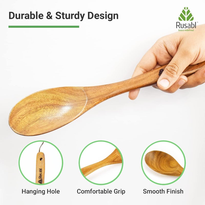 Rusabl (Pack of 3) 100% Pure Sheesham Wooden Spatulas, Premium Palta, Butter Spoon & Serving Spoon for Cooking Dosa, Chapati, Rice, Kitchen Tools with Non-Toxic Polish, Heat Resistant, Non-Stick - Image 5
